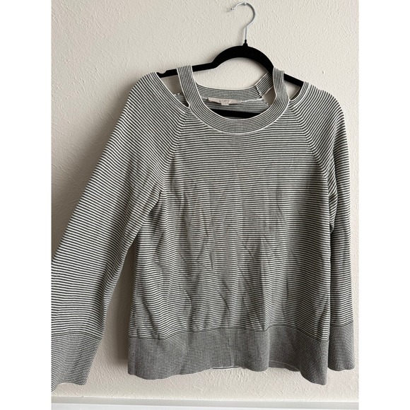 LOFT Sweaters - LOFT Womens Shoulder Striped Sweater Olive Green White Size Small Long Sleeve